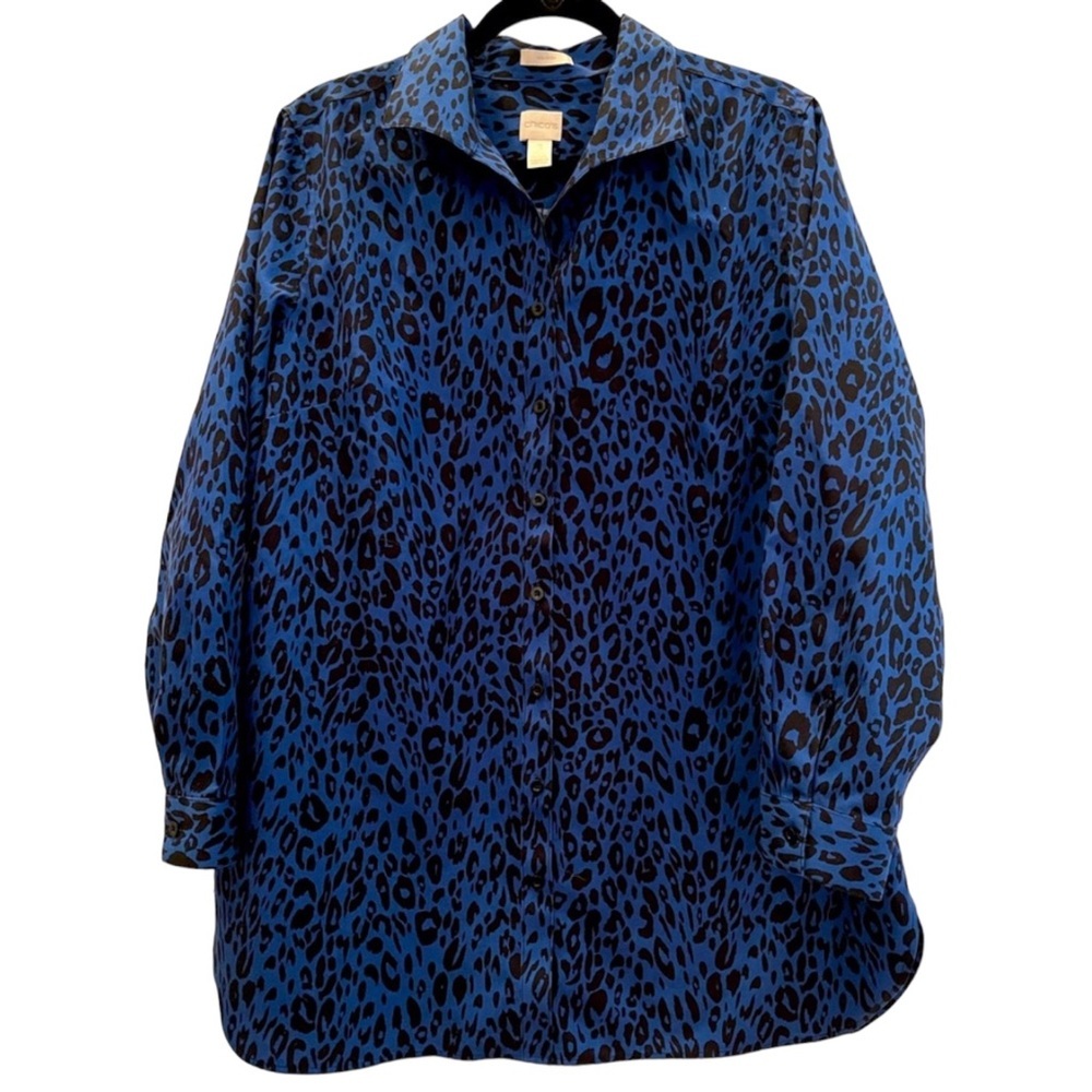 CHICO’S NO-IRON Woman’s Long Sleeve Top with Animal Print size Large - Picture 2 of 7